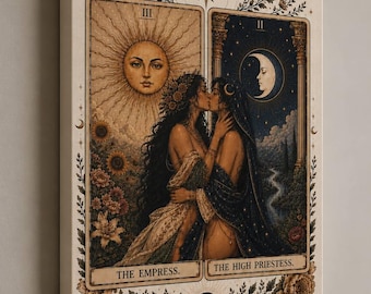 Cuadro de tarot lésbico para pared, lámina de La Emperatriz y la Suma Sacerdotisa, decoración LGBTQ celestial, regalo sáfico, obra de arte bohemia para dormitorio, regalo lésbico