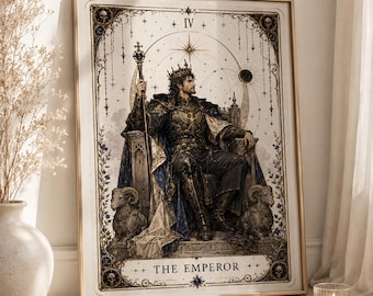 Lámina imprimible del Tarot del Emperador, decoración gótica celestial, póster de estilo Dark Academia, descarga de carta de tarot vintage.