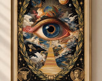 Arte mural Ojo Celestial, Póster Cósmico Surrealista, Lámina del Universo Vintage, Decoración de Pared Destacada, Lámina de Arte del Mundo