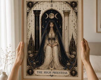 Hohepriesterin-Tarot-Druck, Himmlische Gothic-Wandkunst, Hexen-Dekoration, Dark-Academia-Poster, Digitaler Download