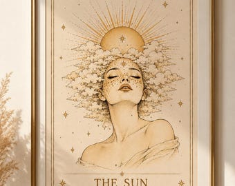 Póster del Tarot del Sol, Arte de pared del Sol Celestial, Lámina de la Diosa del Sol, Decoración de dormitorio de bruja, Regalo místico espiritual, Decoración LGBTQ