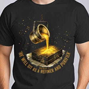 Refiner's Fire Shirt, Malachi 3:3 Bible Verse Tee, Molten Gold Cross Christian Graphic T-shirt, Modern Faith Based Apparel, Trial of Faith