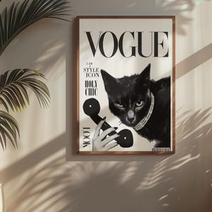 Póster de moda de gato negro / Lámina decorativa de estilo Vogue / Estética editorial parisina / Arte de portada de revista elegante / Declaración para amantes de los gatos imagen 4