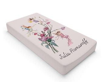 Personalized Fairy Changing Pad Cover, Warwick Goble Art, Whimsical Floral Nursery Decor