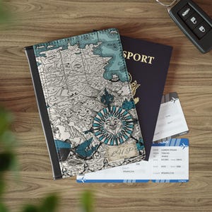 Personalized Passport Holder | Vintage Cartography Illustration | Magic Map by Luxor Scott | Unique Gift for Travel Lover