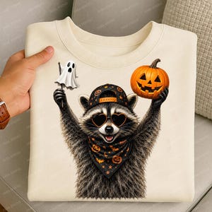 Halloween Raccoon PNG, Raccoon Halloween Shirt Design, Funny Raccoon Sublimation, Halloween PNG, Digital Download image 2