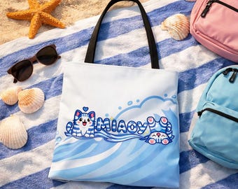 MEOW Cat Greece Themed Tote Bag | Greek Cat AOP Tote