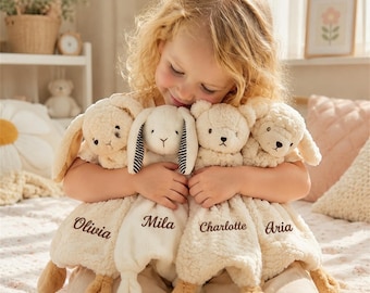 Couverture doudou personnalisée pour bébé | Couverture de sécurité personnalisée avec prénom pour nouveau-né, peluche douce et réconfortante, cadeau de naissance, cadeau pour la chambre de bébé