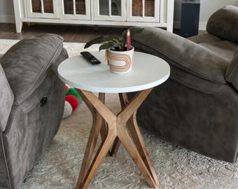 Wooden  End Table Round Pedestal | Boho Farmhouse Side Table with Tripod Base | Narrow Side Table | Narrow Nightstand