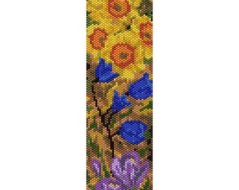 Spring Flower Mix Peyote Bead Pattern, Bracelet Cuff, Bookmark, Seed Beading Pattern Miyuki Delica Size 11 Beads - PDF Instant Download