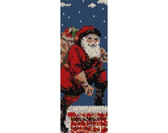 Santa on Chimney Peyote Bead Pattern, Christmas Bracelet, Bookmark, Seed Beading Pattern Miyuki Delica Size 11 Beads - PDF Instant Download