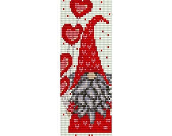 Romantic Gnome Loom Bead Pattern, Valentine's Bracelet, Bookmark, Seed Beading Pattern Delica Size 11 Beads - PDF Instant Download