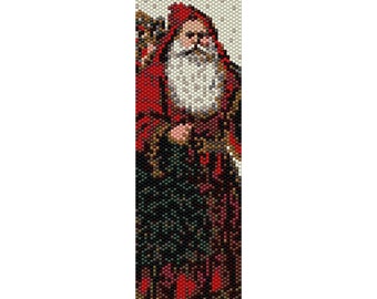 Vintage Santa 2 Peyote Bead Pattern, Christmas Bracelet, Bookmark, Seed Beading Pattern Miyuki Delica Size 11 Beads - PDF Instant Download