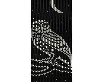 Owl and Moon Peyote Bead Pattern, Seed Beading Pattern Miyuki Delica Size 11 Beads - PDF Instant Download