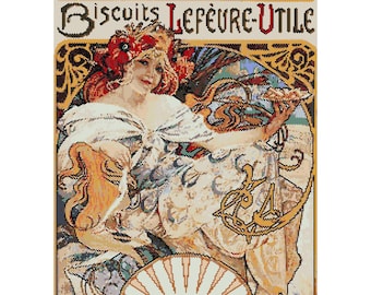 Mucha Biscuits 1897 Tapestry Peyote Bead Pattern, Wall Art Pattern, Seed Beading Pattern, Miyuki Delica Size 11 Beads - PDF Instant Download