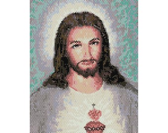 Jesus Tapestry Peyote Bead Pattern, Wall Art Pattern, Seed Beading Pattern, Miyuki Delica Size 11 Beads - PDF Instant Download
