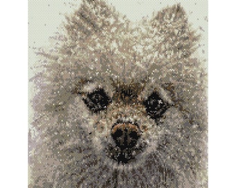 Pomeranian in Snow Dog Tapestry Bead Pattern, Wall Art Pattern, Seed Beading Pattern, Delica Size 11 Beads - PDF Instant Download