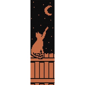 Katze und Mond Loom Perlenmuster, Armband Muster, Lesezeichen Muster, Perlen Miyuki Delica Größe 11 - PDF Sofort Download