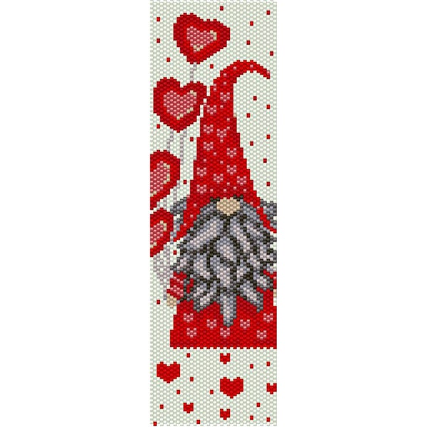 Romantic Gnome Peyote Bead Pattern, Valentine's Bracelet, Bookmark, Seed Beading Pattern Delica Size 11 Beads - PDF Instant Download