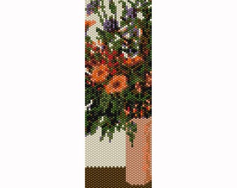 Flowers in Vase #4 Peyote Bead Pattern, Bracelet Cuff, Bookmark, Seed Beading Pattern Miyuki Delica Size 11 Beads - PDF Instant Download