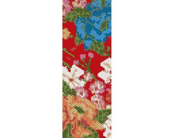 Floral Pattern 4 Peyote Bead Pattern, Bracelet Cuff, Bookmark, Seed Beading Pattern Miyuki Delica Size 11 Beads - PDF Instant Download