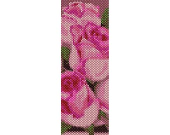 Pink Roses Peyote Bead Pattern, Bracelet Pattern, Bookmark Pattern, Seed Beading Pattern Miyuki Delica Size 11 Beads - PDF Instant Download