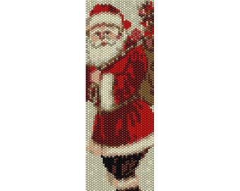 Santa Peyote Bead Pattern, Christmas Bracelet Cuff, Bookmark, Seed Beading Pattern Miyuki Delica Size 11 Beads - PDF Instant Download