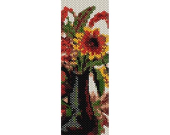 Flowers in Vase Peyote Bead Pattern, Bracelet Cuff, Bookmark, Seed Beading Pattern Miyuki Delica Size 11 Beads - PDF Instant Download