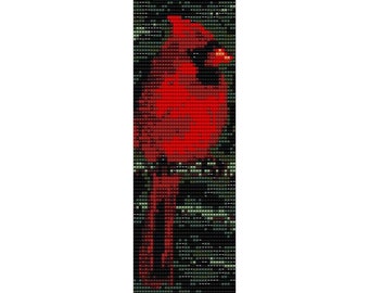 Red Cardinal Bird Loom Bead Pattern, Bracelet Cuff, Bookmark, Seed Beading Pattern Miyuki Delica Size 11 Beads - PDF Instant Download