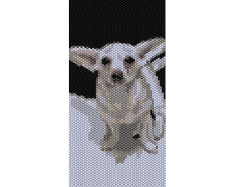 Wzór na koraliki Peyote Little White Dog, mankiet bransoletki, zakładka, wzór na koraliki Miyuki Delica rozmiar 11 - PDF do pobrania natychmiast