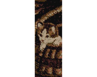 Kitten in Basket Peyote Bead Pattern, Bracelet Pattern, Bookmark Pattern, Seed Beading Pattern Delica Size 11 Beads - PDF Instant Download