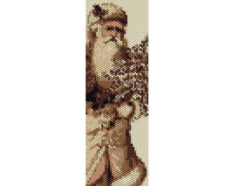 Santa with Tree Peyote Bead Pattern, Christmas Bracelet, Bookmark, Seed Beading Pattern Miyuki Delica Size 11 Beads - PDF Instant Download