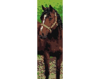 Horse 6 Peyote Bead Pattern, Bracelet Cuff, Bookmark, Seed Beading Pattern Miyuki Delica Size 11 Beads - PDF Instant Download