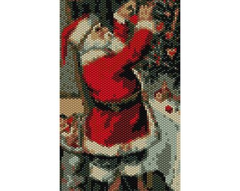 Santa Tapestry Peyote Bead Pattern, Christmas Tapestry, Seed Beading Pattern Miyuki Delica Size 11 Beads - PDF Instant Download