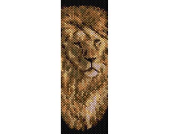 Lion Peyote Bead Pattern, Bracelet Pattern, Bookmark Pattern, Seed Beading Pattern Miyuki Delica Size 11 Beads - PDF Instant Download