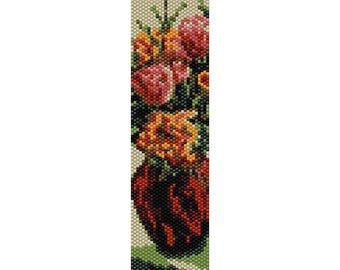 Flowers in Vase 3 Peyote Bead Pattern, Bracelet Cuff, Bookmark, Seed Beading Pattern Miyuki Delica Size 11 Beads - PDF Instant Download