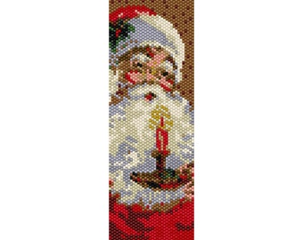 Santa with Candle Peyote Bead Pattern, Christmas Bracelet, Bookmark, Seed Beading Pattern Miyuki Delica Size 11 Beads - PDF Instant Download