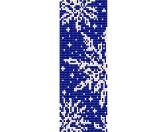 Snowflakes Winter Loom Bead Pattern, Christmas Bracelet, Bookmark, Seed Beading Pattern Miyuki Delica Size 11 Beads - PDF Instant Download