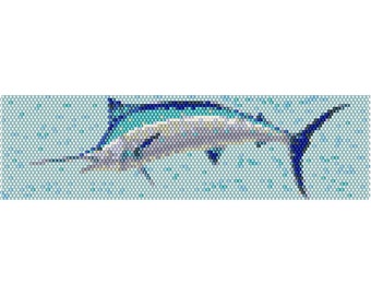 Blue Marlin Fish Peyote Bead Pattern, Bracelet Cuff, Bookmark Pattern, Seed Beading Pattern Delica Size 11 Beads, PDF Instant Download