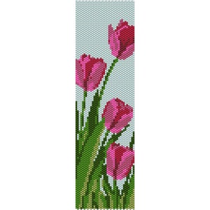 Tulips Peyote Bead Pattern, Bracelet Cuff, Bookmark, Seed Beading Pattern Miyuki Delica Size 11 Beads - PDF Instant Download