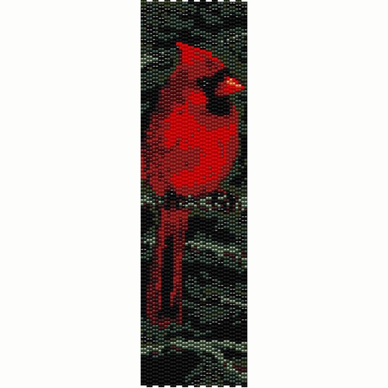 Red Cardinal Bird Peyote Bead Pattern, Bracelet Cuff, Bookmark