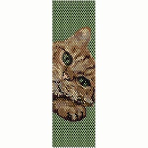 Green Eyed Cat Peyote Bead Pattern, Bracelet Cuff, Seed Beading Pattern Miyuki Delica Size 11 Beads - PDF Instant Download