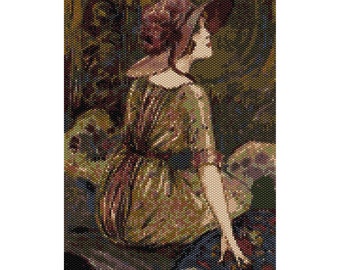 Corbella 1910 Lady Tapestry, Peyote Bead Pattern, Wall Art Pattern, Seed Beading Pattern, Miyuki Delica Size 11 Beads - PDF Instant Download