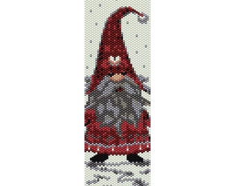 Gnome for the Holidays Peyote Bead Pattern, Christmas Bracelet, Bookmark, Seed Beading Pattern Delica Size 11 Beads - PDF Instant Download