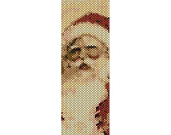 Santa Claus Peyote Bead Pattern, Christmas Bracelet, Bookmark, Seed Beading Pattern Miyuki Delica Size 11 Beads - PDF Instant Download