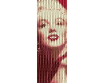Patrón de cuentas de peyote "La Dama de Rojo", brazalete, marcapáginas y cuentas de semillas Miyuki Delica tamaño 11 - Descarga instantánea en PDF