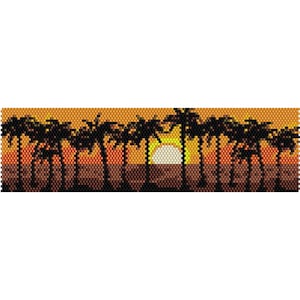 Palm Trees Sunset Peyote Bead Pattern, Bracelet Cuff, Bookmark, Seed Beading Pattern Miyuki Delica Size 11 Beads - PDF Instant Download