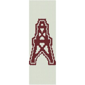 May include: A white and maroon beaded bracelet with a stylized oil derrick design.