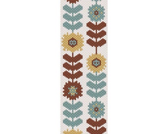 Retro Flowers Peyote Bead Pattern, Bracelet Cuff, Bookmark, Seed Beading Pattern Miyuki Delica Size 11 Beads - PDF Instant Download