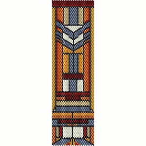 Puede incluir: Un brazalete de cuentas con un patrón geométrico en tonos naranja, rojo, azul y blanco.